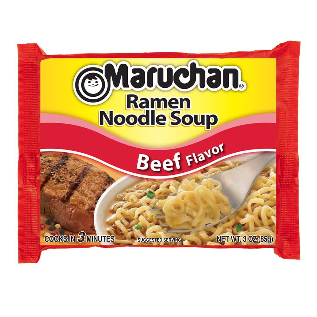 Maruchan Ramen Beef, Instant Ramen Noodles, Ready To Eat Meals, 3 Oz, 24 Count