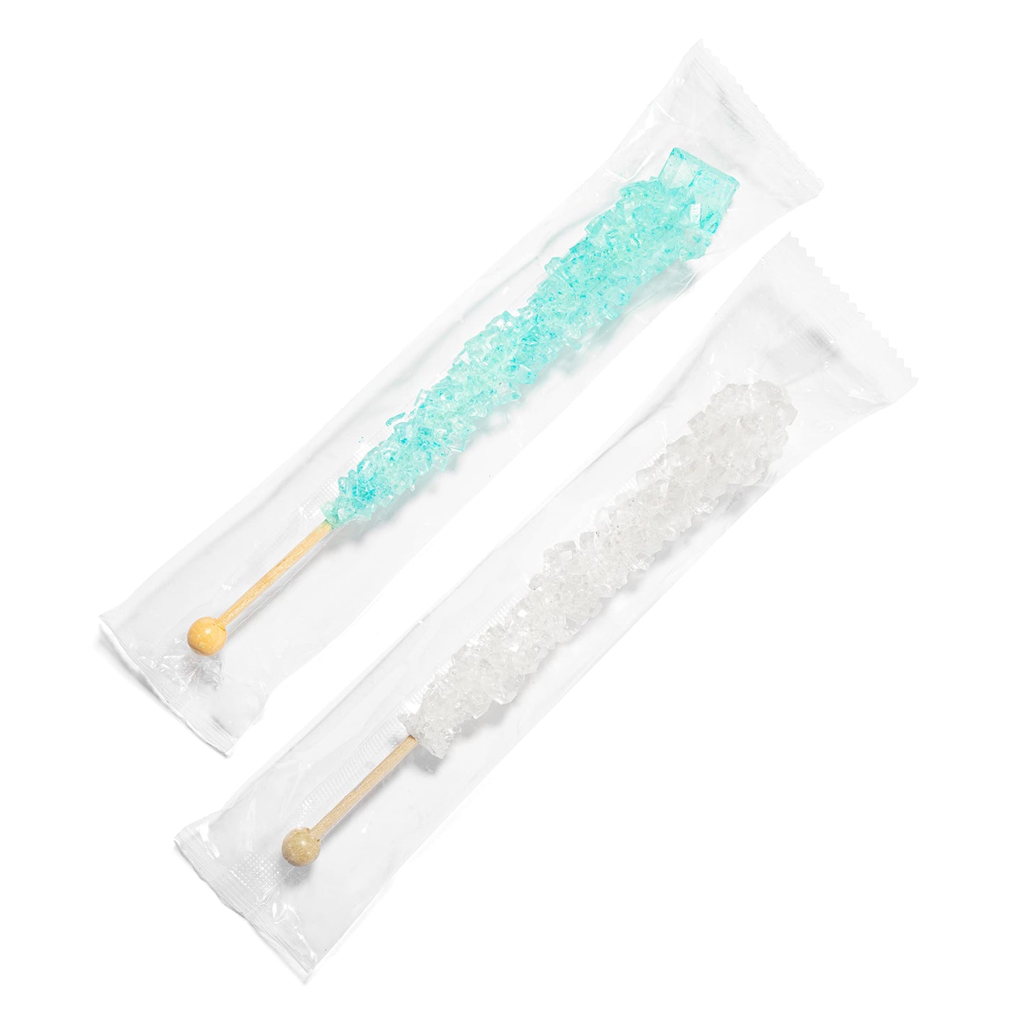 Candy Envy Rock Candy Sugar Sticks - 36 Individually Wrapped   - Cotton Candy & Original Flavors - Light Blue & White