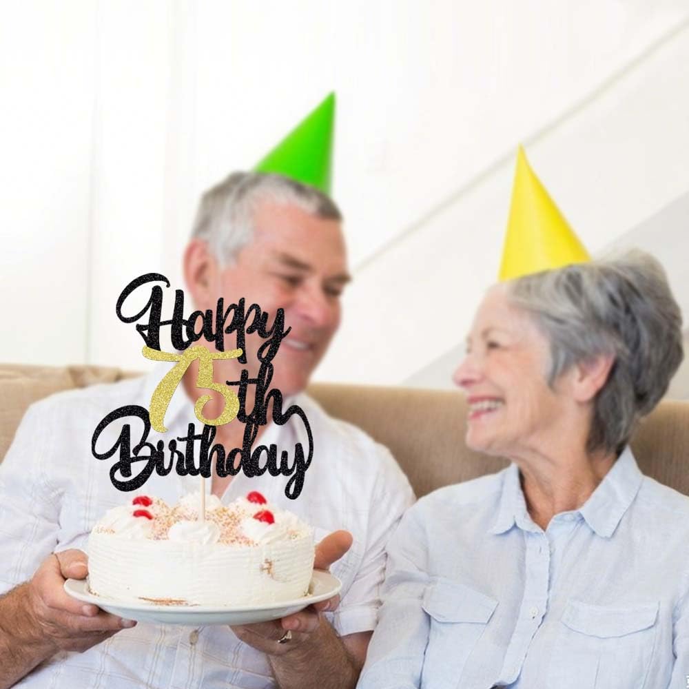 Klionjor 75Th Happy Birthday Cake Topper Happy Birthday Cake Decoration 75Th Birthday Party Decoration Gift Plugin
