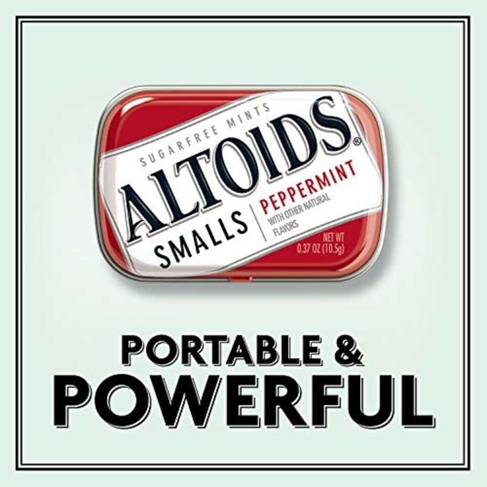 ALTOIDS Small Peppermint Breath Mints Sugar Free Hard Candy Bulk, 0.37 oz Tin (Pack of 9)