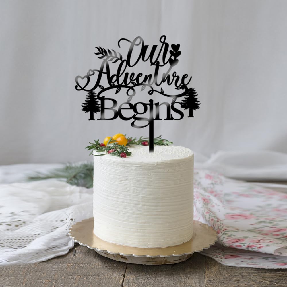 Qertesl Best Adventure Yet Cake Topper - Wedding & Travel Cake Decors, Rustic Adventure Awaits Party Decoration Supplies