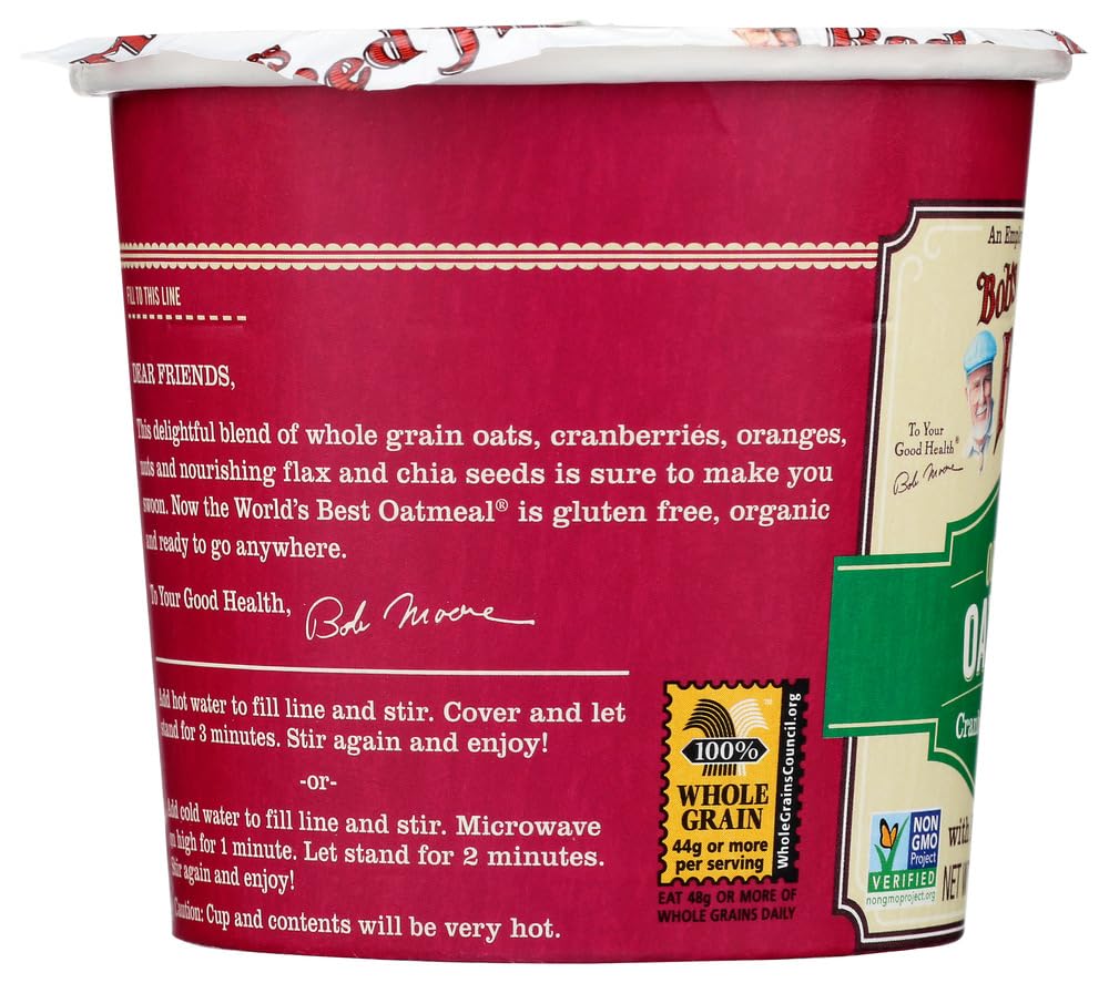 Bob 'S Red Mill Organic Gluten-Free Oatmeal Cup, Cranberry Orange, 2.47 Oz (Pack Of 1)