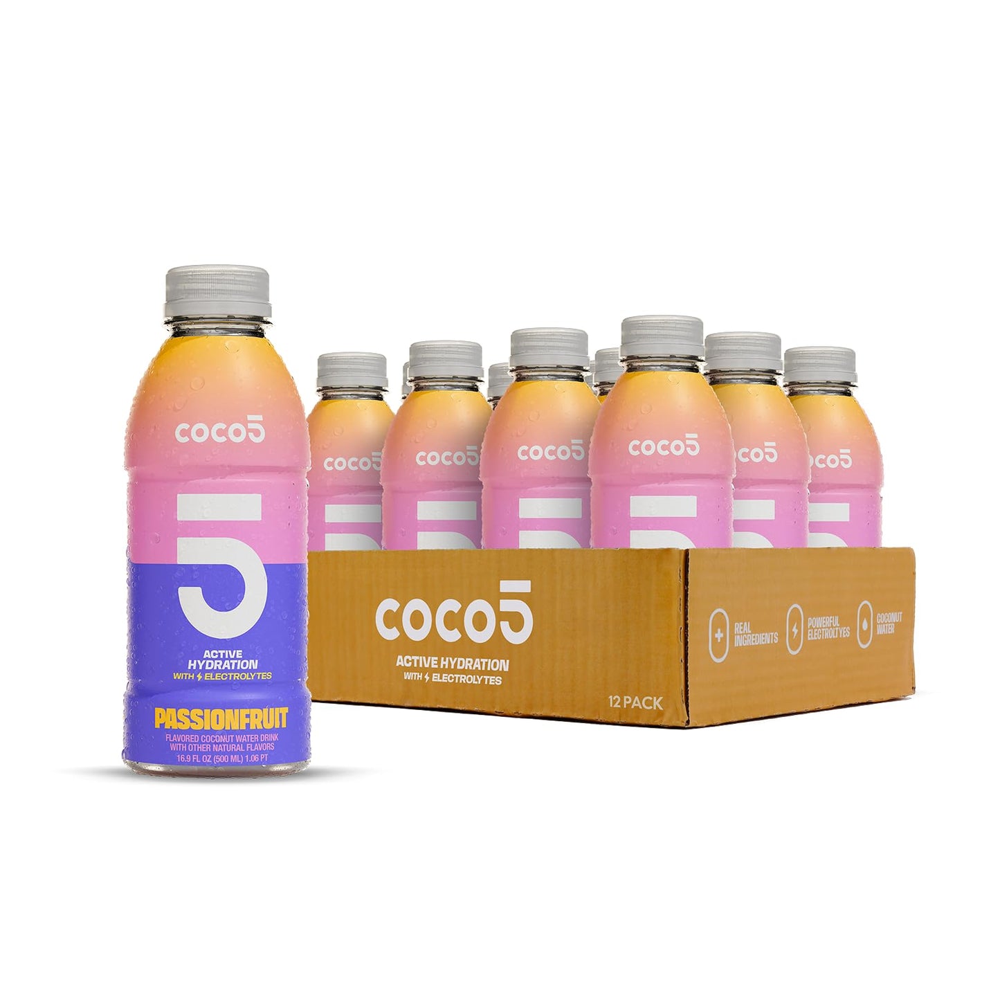 Coco5 Clean Sports Hydration Passion Fruit Flavor | 100% Natural | 50% Less Sugar | Nothing Artificial | Non-GMO | Gluten Free |