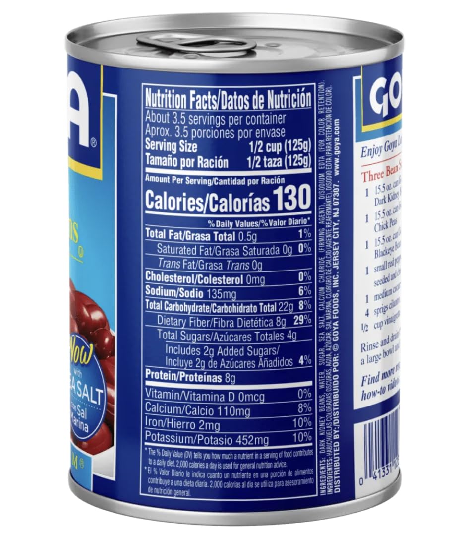 Goya Dark Red Kidney Beans Low Sodium, 15.5 Oz, 2-Pack