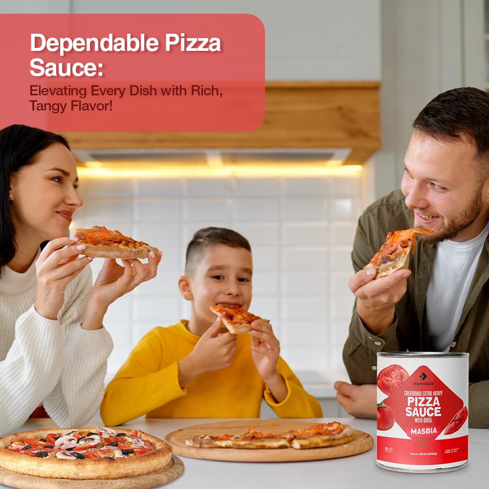 Dependable Foods Pizza Sauce - 6.10 Lbs., 106 Oz.- Extra Heavy Pizza Sauce With Basil - Authentic California Vine To Bottle Blen