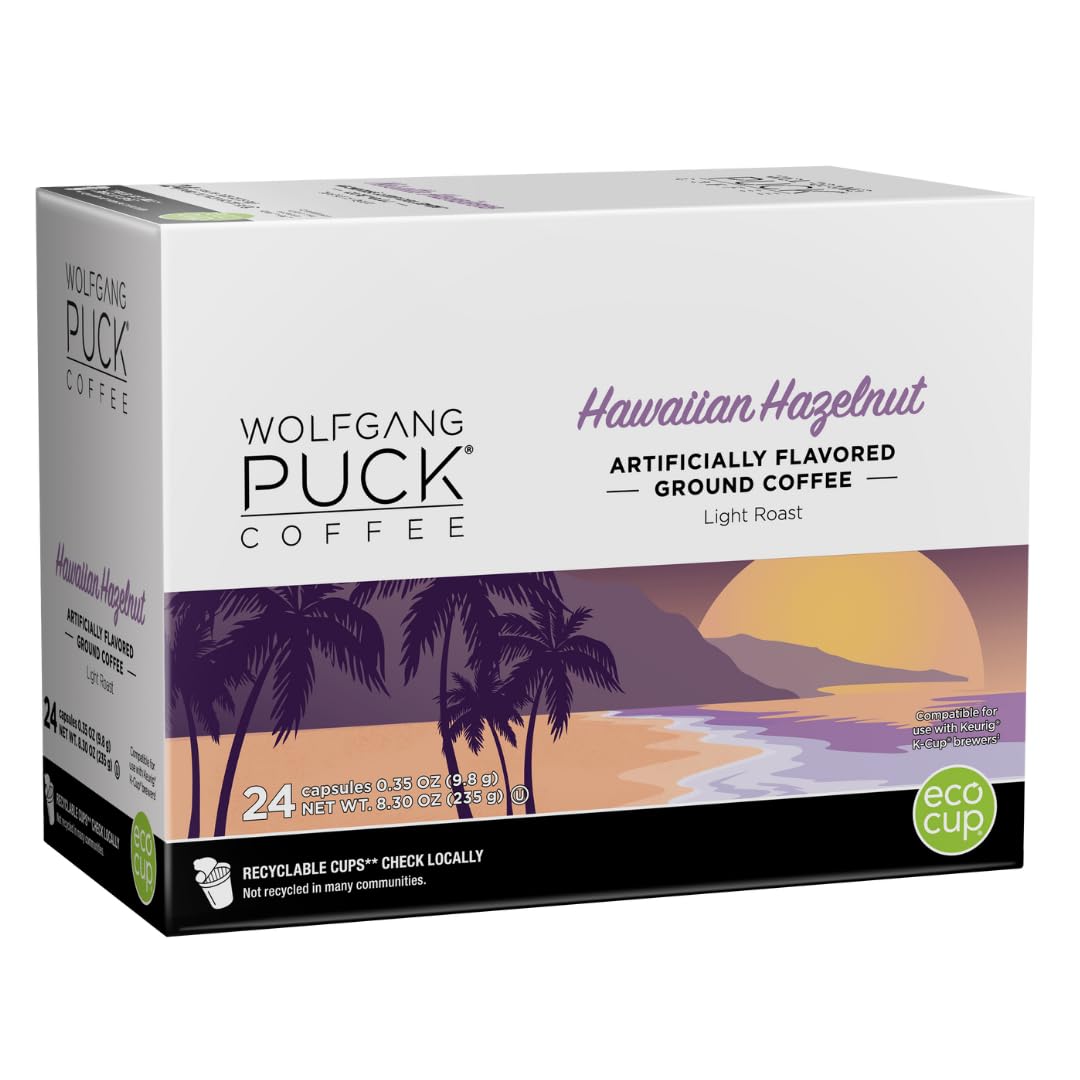 Wolfgang Puck Coffee Single Serve Capsules, Hawaiian Hazelnut, Compatible with Keurig K-Cup Brewers, 24 Count