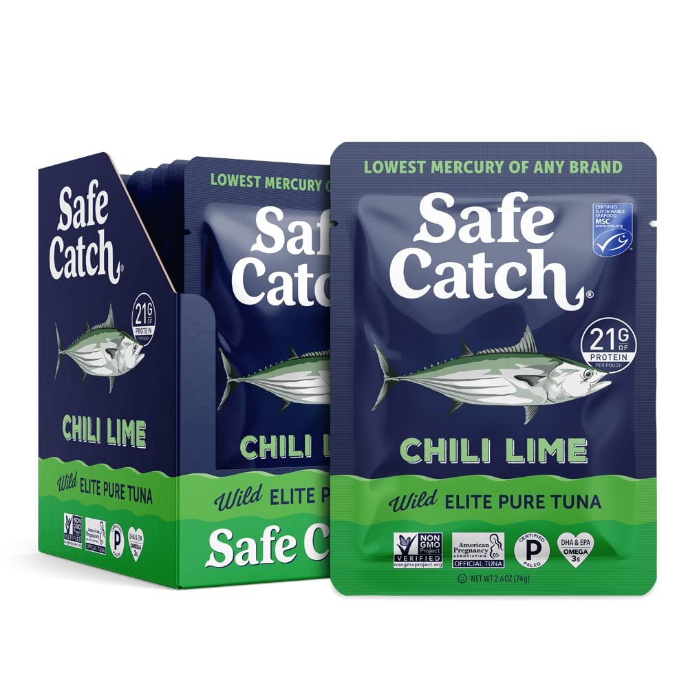 Safe Catch Elite Lowest Mercury Wild-Caught Tuna Pouch Chili Lime Seasoned Fish, Gluten-Free, Paleo, Non-Gmo, High Protein Food,