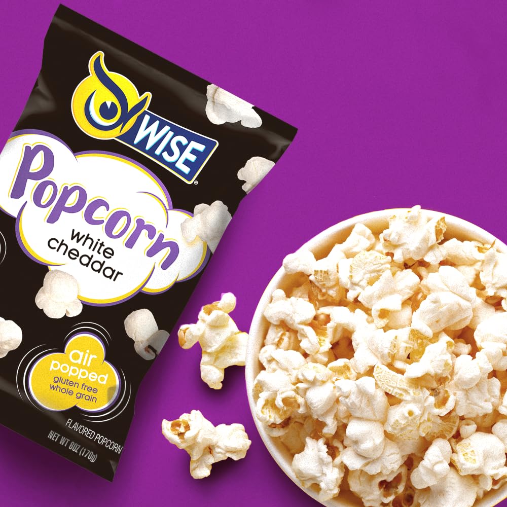 Wise Snacks White Cheddar Popcorn, 0.625 Ounce, Air Popped Individual Snack Size Bags Healthy Popcorn Snacks, School and Hallowe
