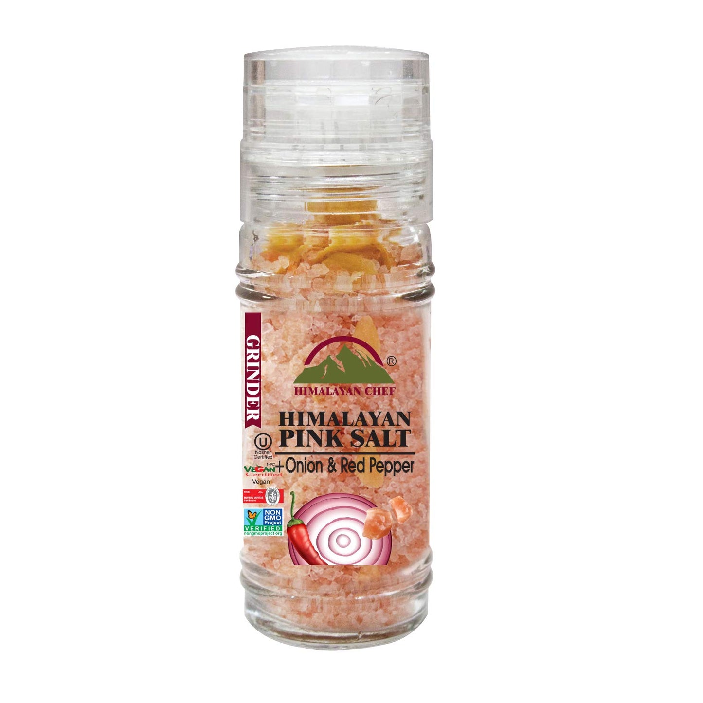 Himalayan Chef Onion & Red Pepper with Himalayan Salt, Glass Grinder-3.5 oz, Roasted Onion (5327C)