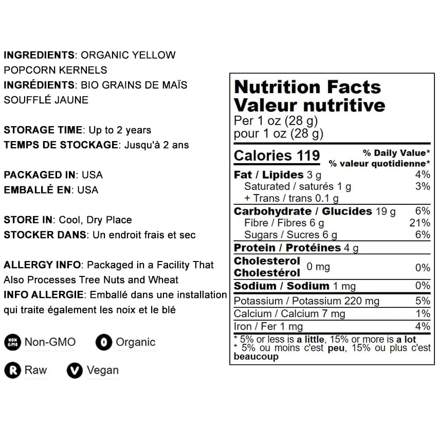 Food to Live Organic Yellow Popcorn - Non-GMO Corn Kernels, 100% Whole Grain, No Additives, No Preservatives, Vegan, Bulk. Theat