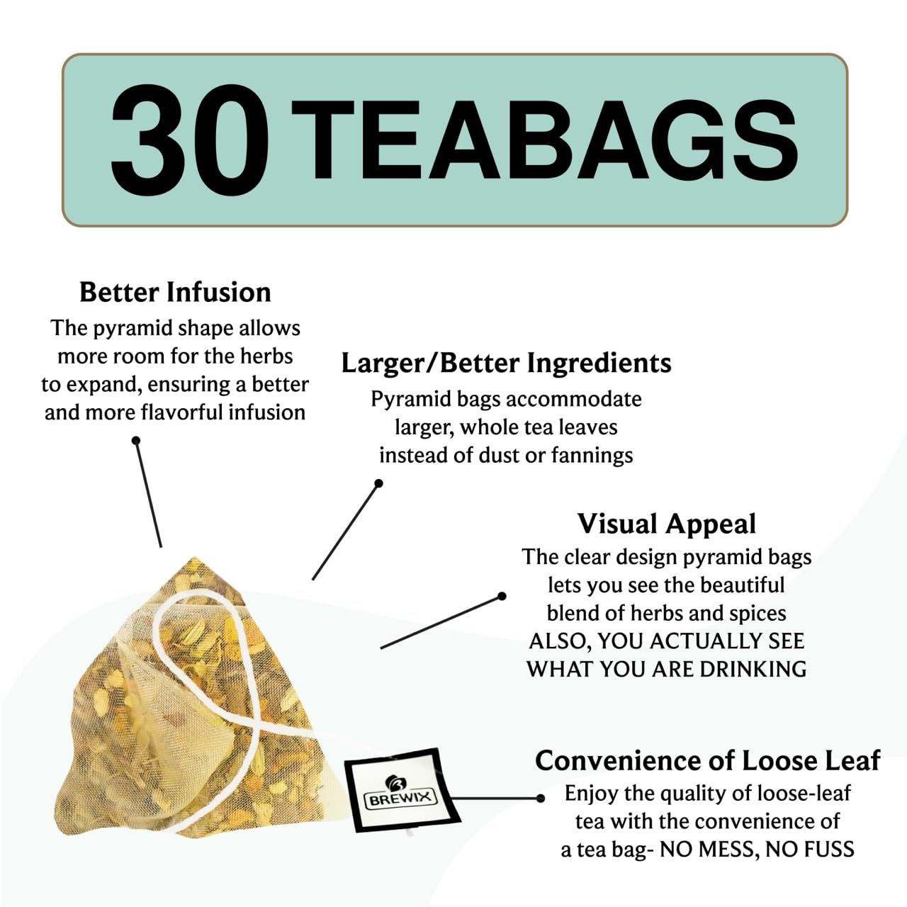 BREWIX Ayurvedic Detox Herbal Tea Bags - Caffeine-Free Herbal Tea, 30 Pyramid Tea Bags, Supports Digestion and Daily Vitality