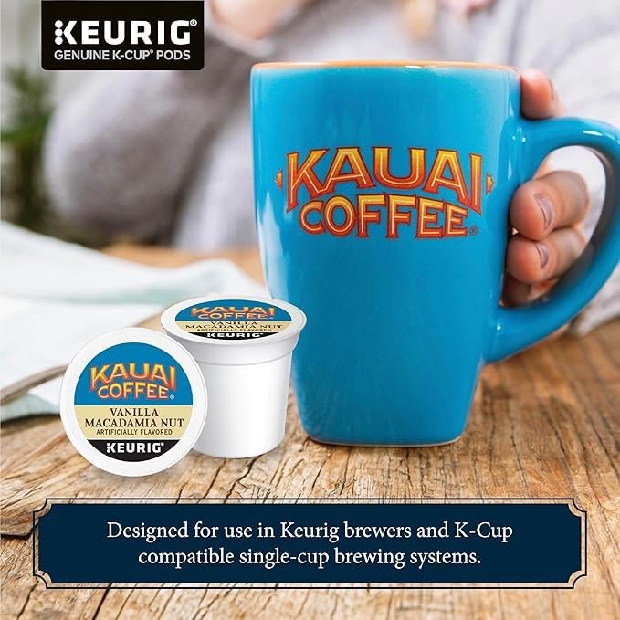 Kauai Coffee K-Cup Pods, Medium Roast Vanilla Macadamia Nut, 48 Count