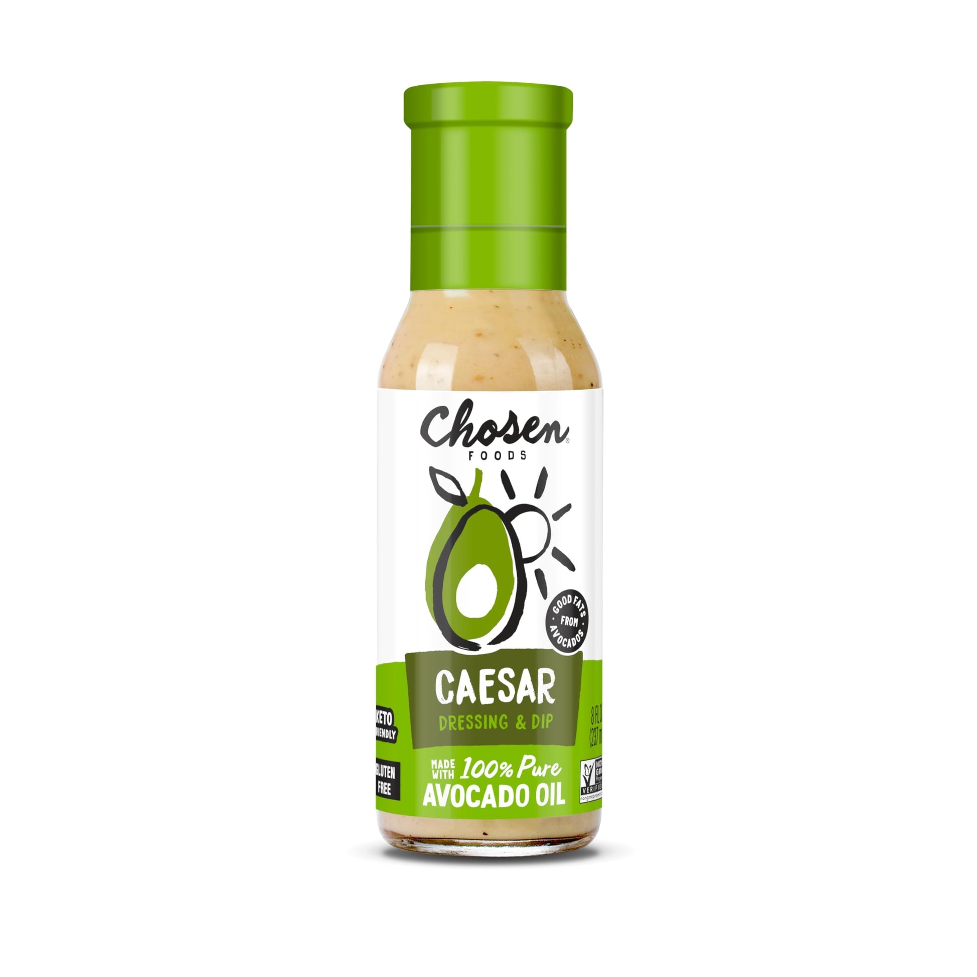 Chosen Foods Avocado Oil-Based Caesar Dressing and Marinade, Keto Diet Friendly, Gluten & Dairy Free, Low-Carb Sauce (8 oz)