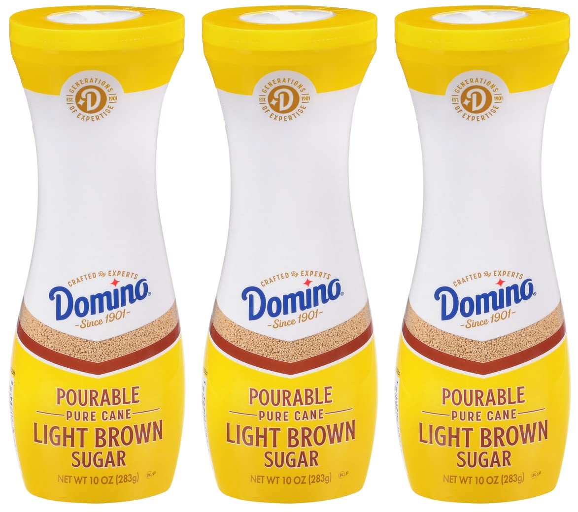 Domino Light Brown Sugar, Pourable Brown Sugar, 10 oz Flip Top Canister (Pack of 3)