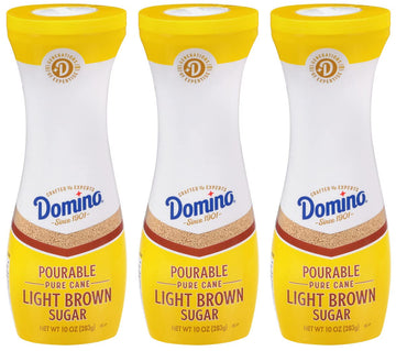 Domino Light Brown Sugar, Pourable Brown Sugar, 10 oz Flip Top Canister (Pack of 3)