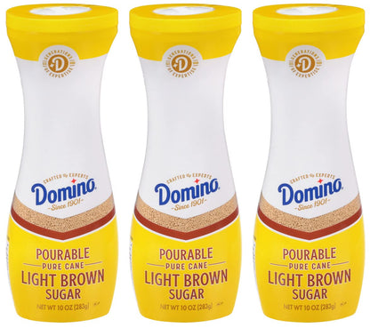 Domino Light Brown Sugar, Pourable Brown Sugar, 10 oz Flip Top Canister (Pack of 3)