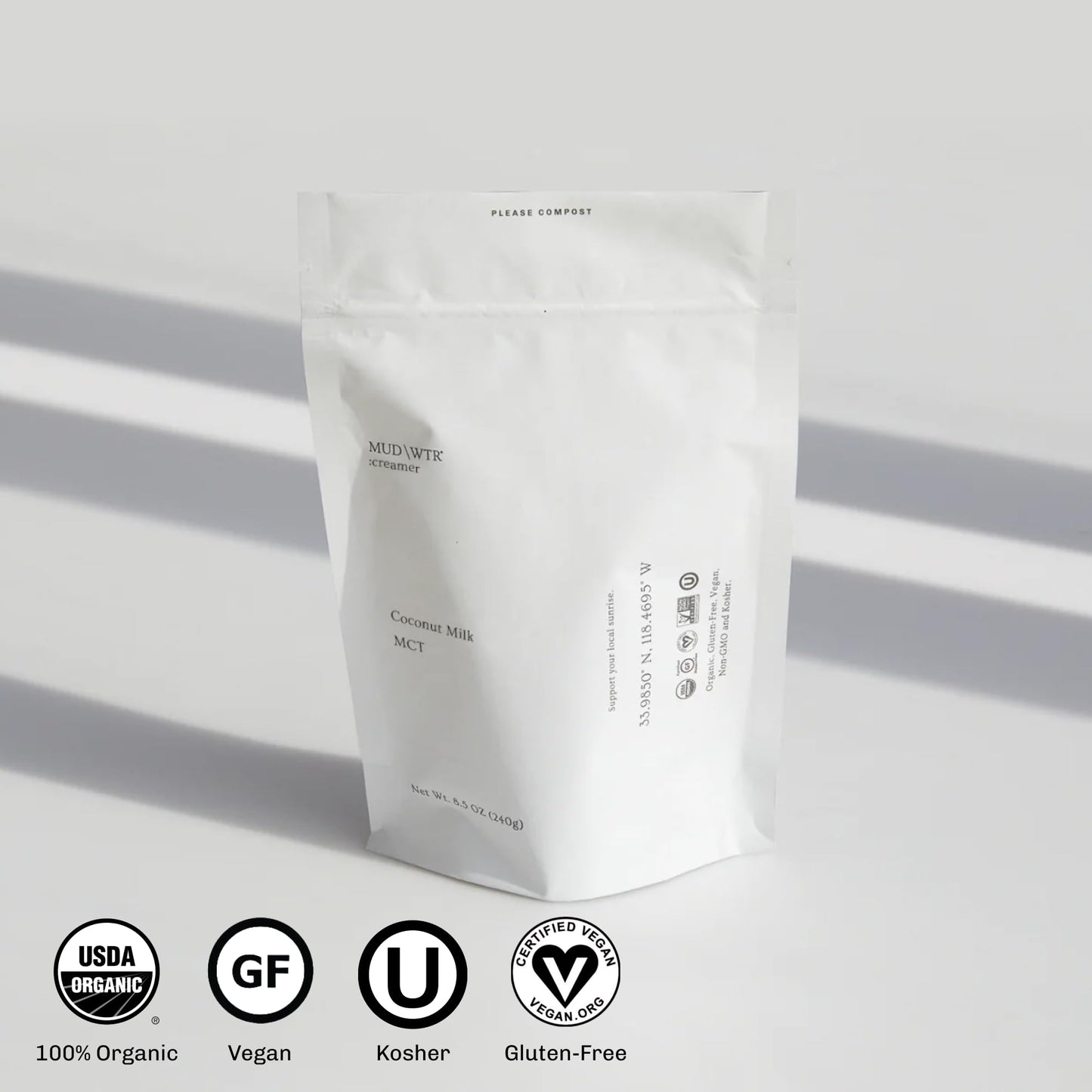 Mud Wtr Plant-Based Powder :Creamer(30 Servings) For Mud Wtr Or Coffee, Non-Dairy Made From Mct Oil, Organic, Kosher, Non-Gmo, G
