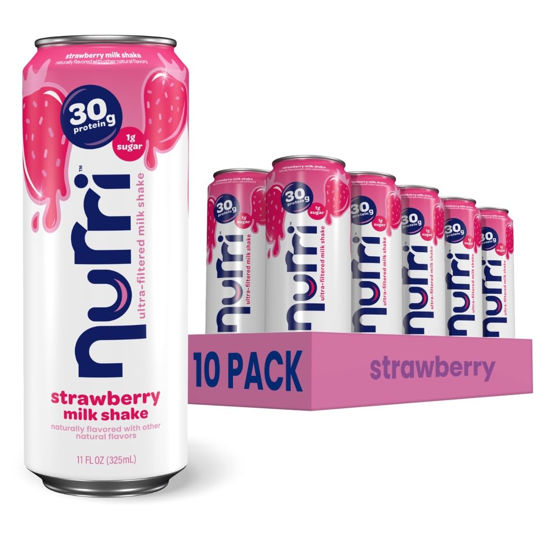 Nurri - 30G Protein Ultra Filtered Milk Shake - Strawberry - Lactose Free  Low Sugar  150 Calories  10 Vitamins And Minerals - 11 Fl Oz  10 Cans