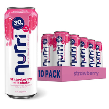 Nurri - 30G Protein Ultra Filtered Milk Shake - Strawberry - Lactose Free  Low Sugar  150 Calories  10 Vitamins And Minerals - 11 Fl Oz  10 Cans