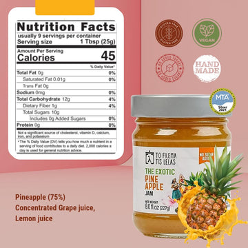 Pineapple Jam - 8 Fl. Oz - No Sugar Added Natural Sweetness Taste - Made In Greece, No Preservatives, Gluten Free Pineapple Jam