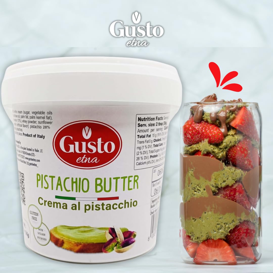 GUSTO ETNA Sweet Pistachio Nut Butter, 2.2 LB, Creamy Spread for Knafeh and Desserts, Product of Sicily, Italy