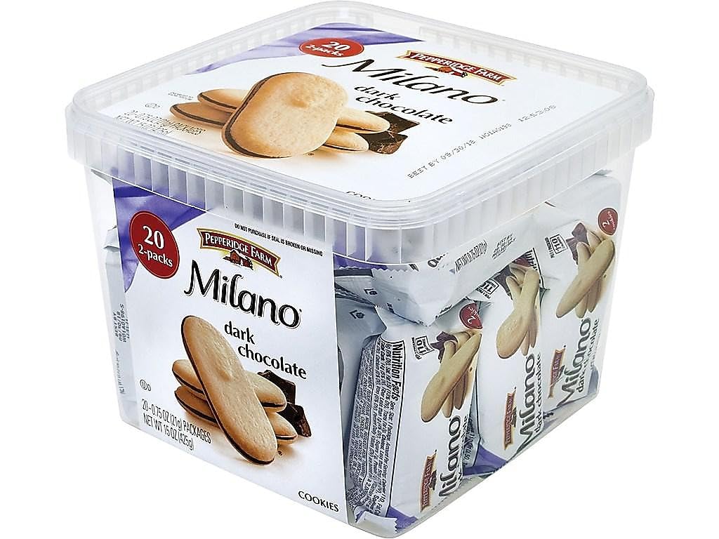 Pepperidge Farm Milano Cookies, Dark Chocolate, 20 Packs Tub, 2 Cookies Per Pack