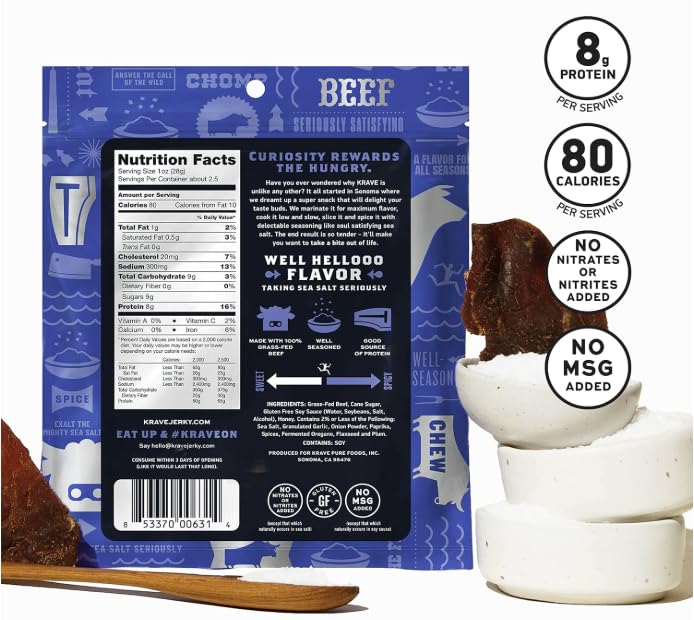 KRAVE All Natural Beef Jerky Variety Pack | Gluten Free, 100% Grass-Fed Beef | 2.7 oz Each (Pack of 4)