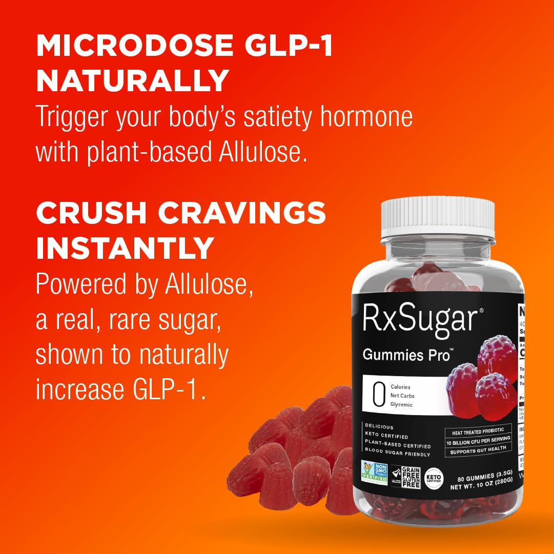 RxSugar Gummies Pro | 2 Bottles | 160 Gummies | 0 Sugar, 10 Billion CFU Probiotics | Dye-Free | Non-GMO | Gluten-Free