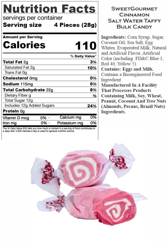 Sweetgourmet Cinnamon Salt Water Taffy Bulk Candy | 1 Pound