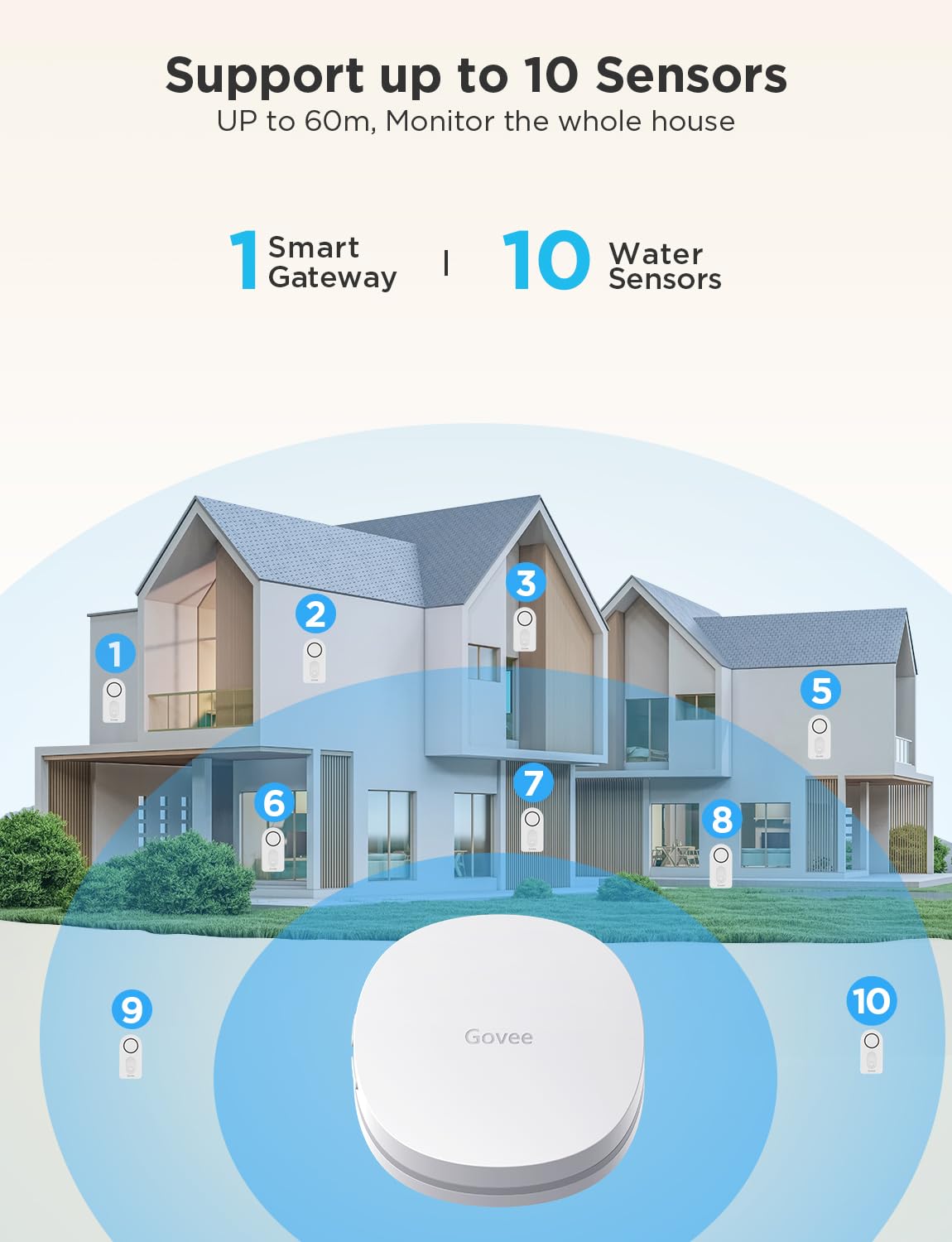 Govee Wifi Water Sensor, 100Db Adjustable Audio Alarm And Smart App Alerts, Leak And Drip Alert With Email, Detector For Home, B