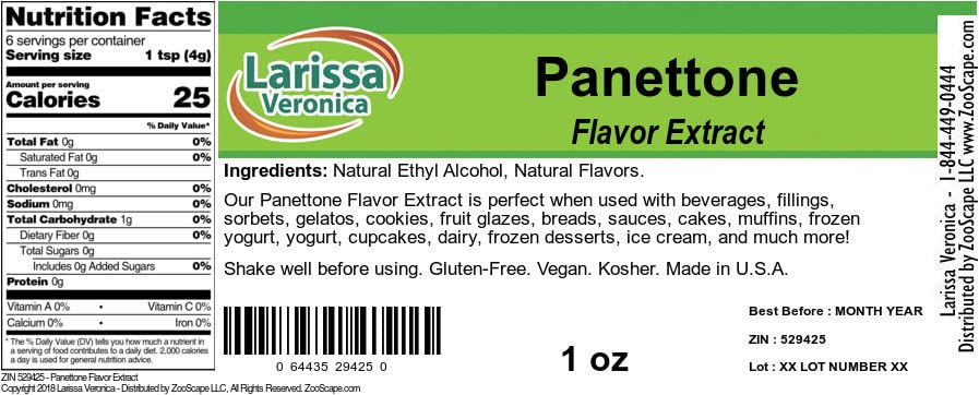 Larissa Veronica Panettone Flavor Extract, 1 oz, Ideal for Baking and Cooking
