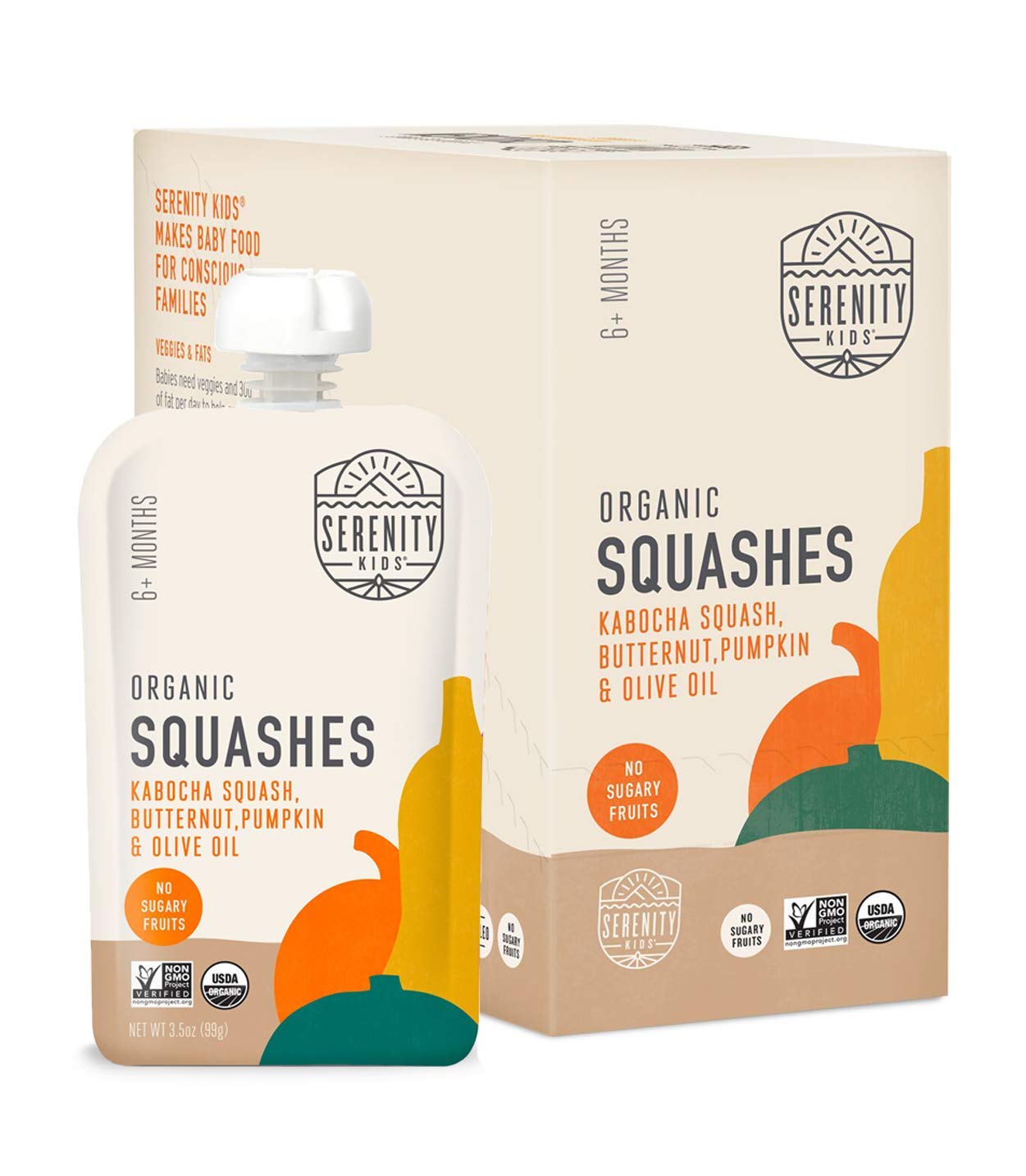 Serenity Kids 6+ Months Squash Veggie Baby Food Puree Pouches - Bpa-Free & Usda Organic & Allergen Free - No Added Sugars - 3.5 Oz 12 Pack