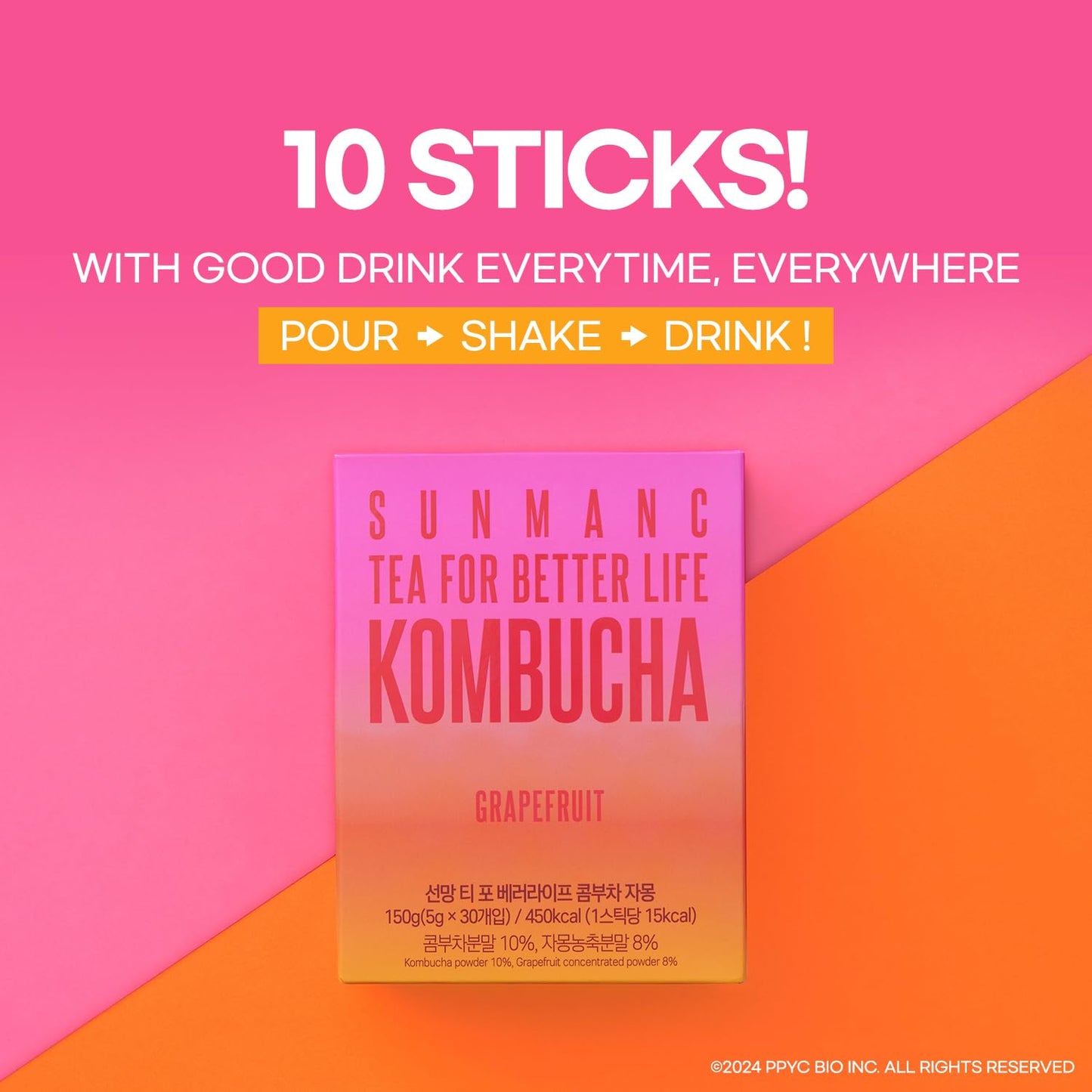 SUNMANC Kombucha Powdered Drink Mix, Sparkling Probiotic, 1.76 oz, Low Calorie, Sugar 0g, Low Caffeine, G fruit Flavor