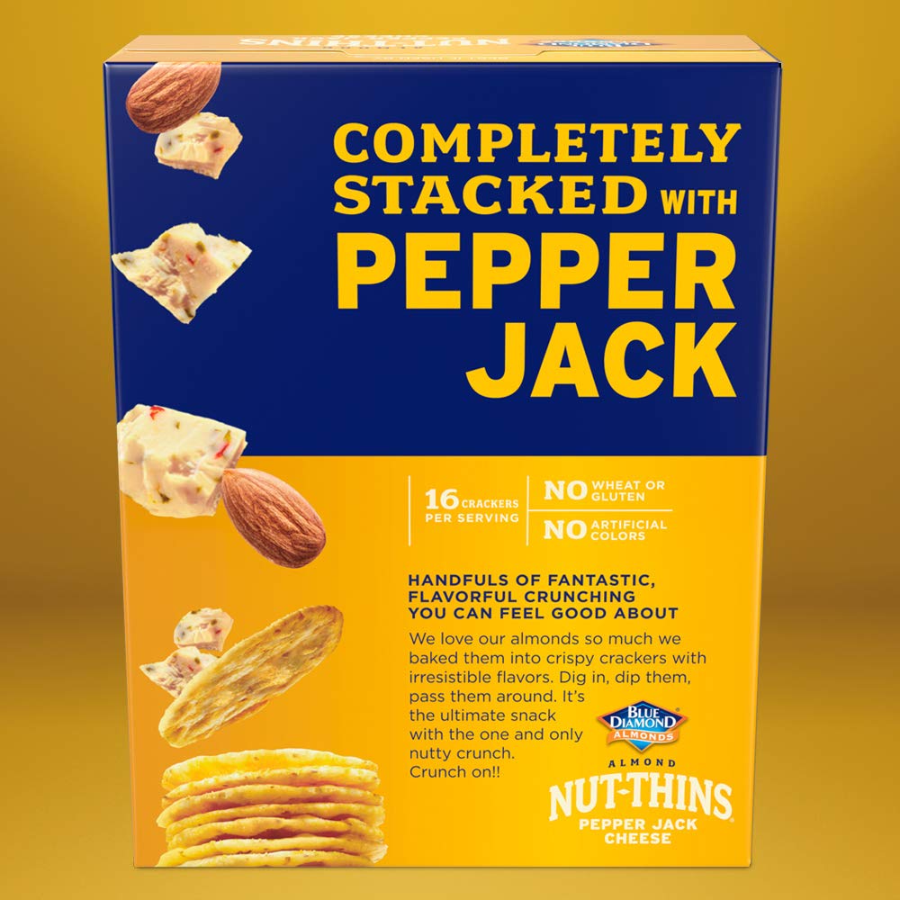 Blue Diamond Almonds Nut Thins Cracker Crisps, Pepper Jack Cheese, 4.25 oz (Pack of 6)