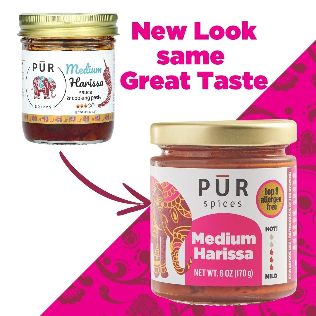 PUR Spices Medium Harissa Paste I Hot Sauce for Cooking and Dipping I Spicy Chili Pepper and Garlic Paste | Middle Eastern Inspi