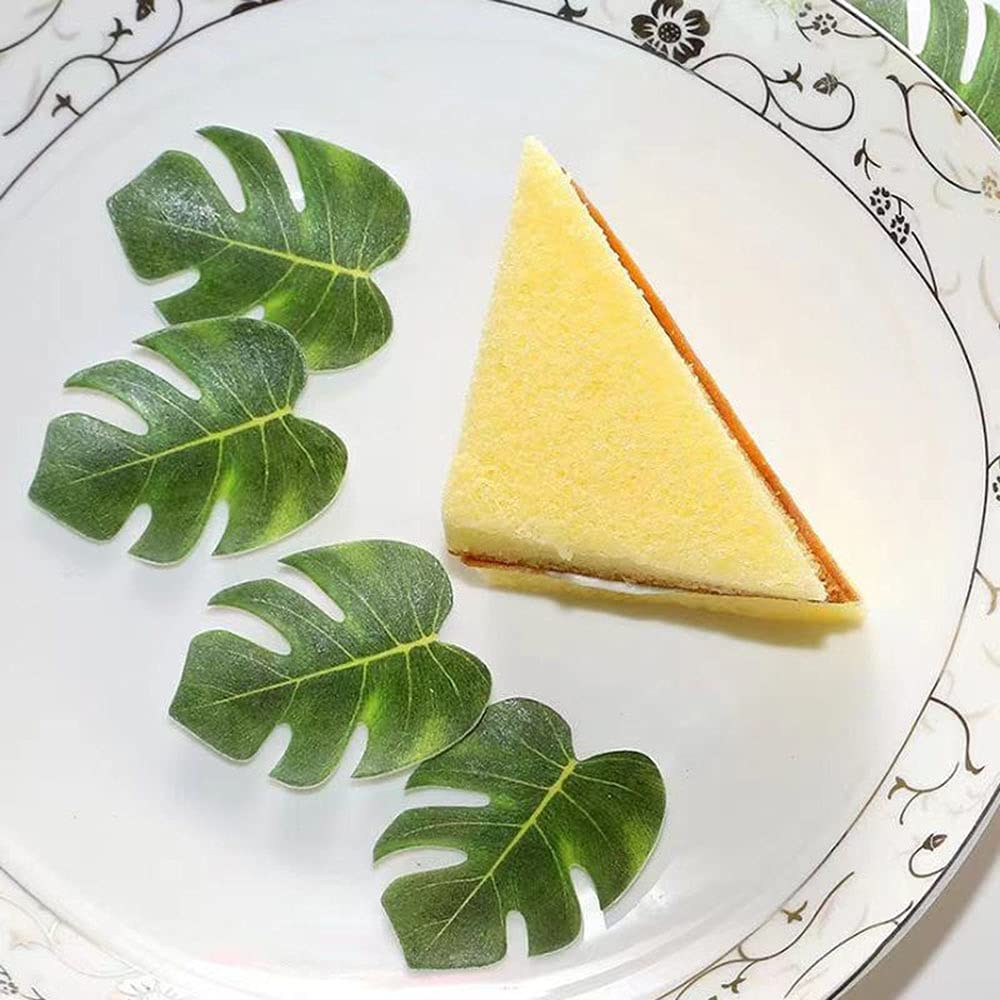 48Pcs Edible Tropical Turtle Leaves Cupcake Toppers, Palm Leaf Cake Topper, Edible Wafer Paper Leaf Cake Decoration For Hawaii A