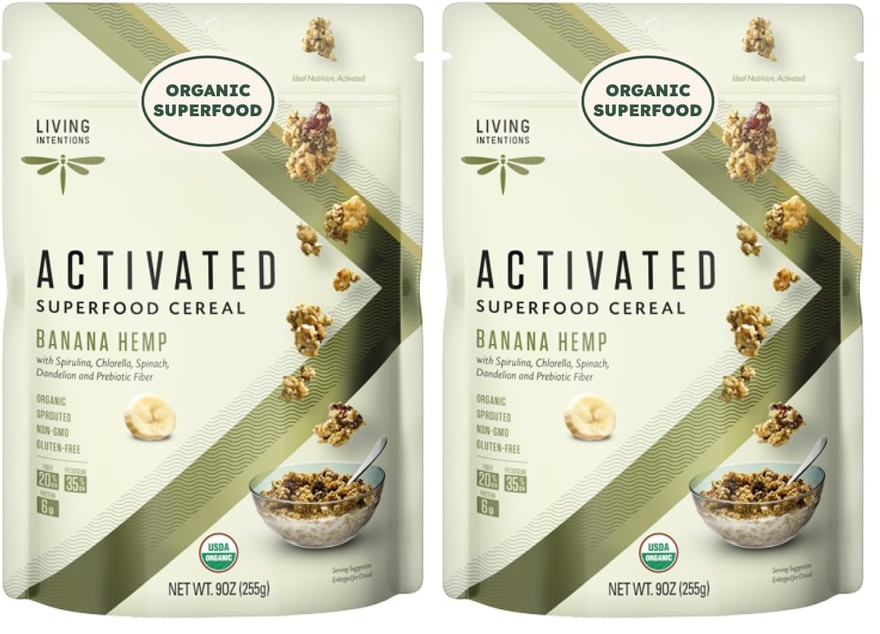 Living Intentions Organic Superfood Cereal - Banana Hemp - NonGMO - Gluten Free - Vegan - Paleo - Kosher - 9 Ounce Unit (Pack of