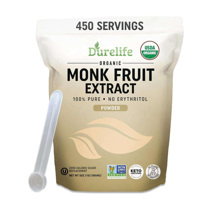 Durelife Organic 100% Pure Monk Fruit sweetener, No Erythritol, Monkfruit Extract Powder, USDA organic NON-GMO Project Verified,