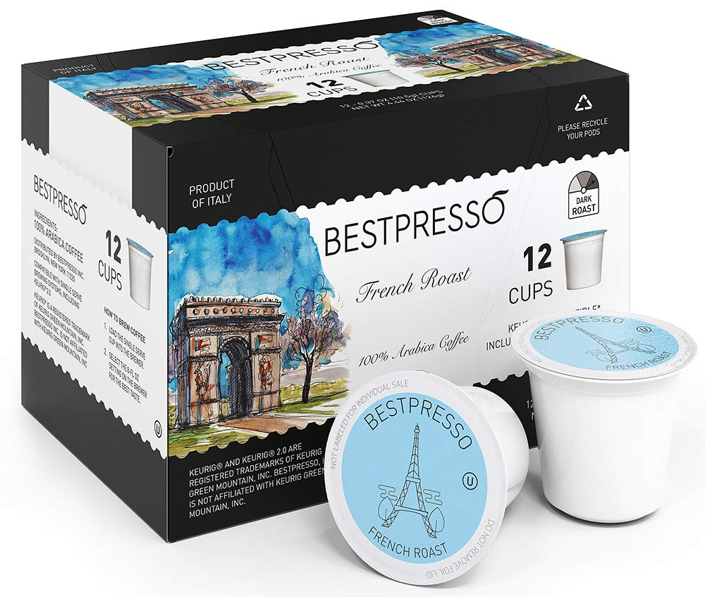 Bestpresso Coffee French Roast K-Cup Pods, Dark Roast, 96 Count, Compatible with 2.0 Keurig Brewers, 8 Packs of 12 Cups