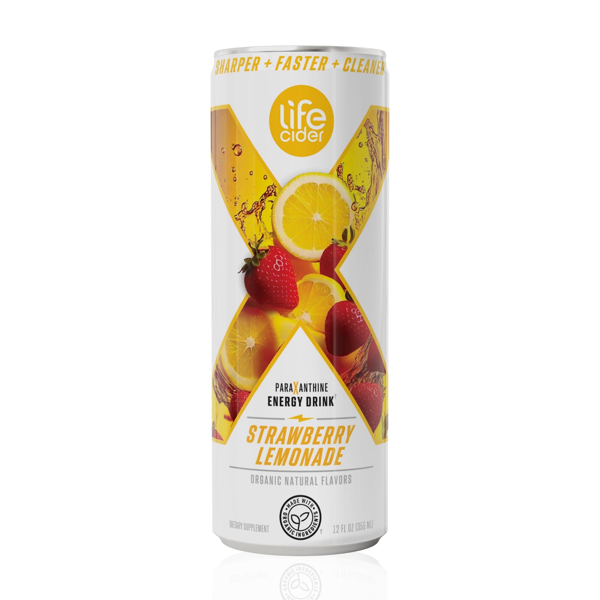 LIFE CIDER Energy Drink - Paraxanthine & Organic Apple Cider Vinegar, Strawberry Lemonade Flavor, 12 fl oz Cans, 12 Pack