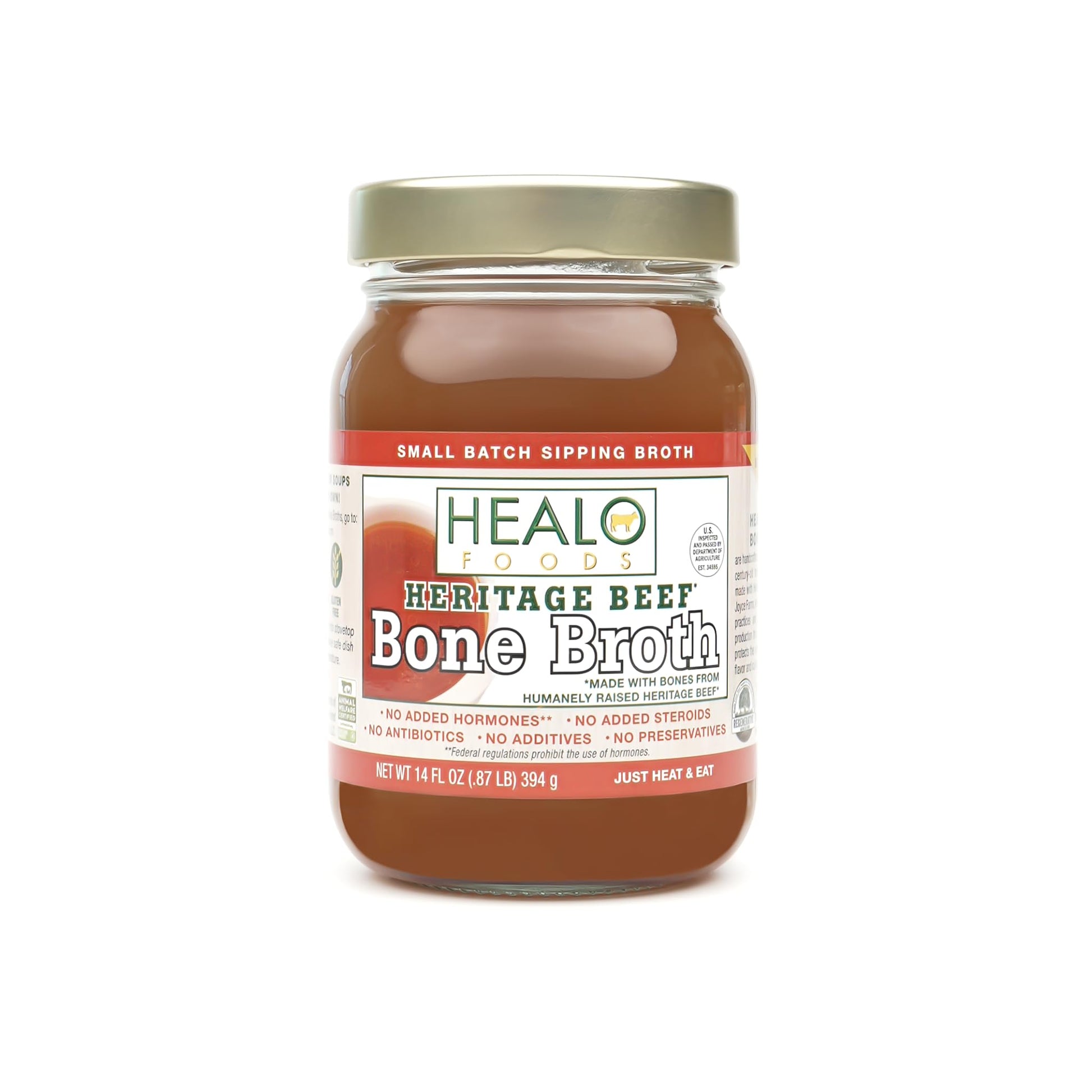 enhanced Healo Foods Heritage Beef Bone Broth - Natural Collagen & Protein  Gluten-Free  Non-GMO - Rich in Bone Broth Collagen & Protein  Low Sodium Soup  14 fl. oz. (Pack of 1)