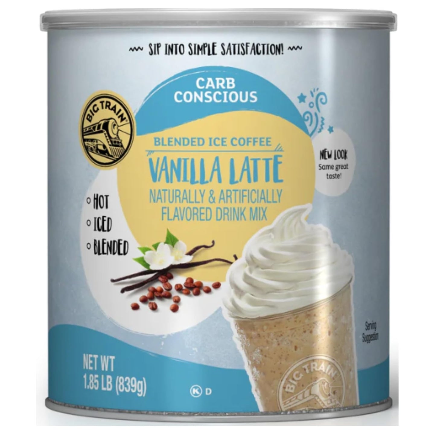 Big Train Carb Conscious Blended Ice Coffee, Vanilla Latte, Low Carb Powdered Instant Coffee Drink Mix, 1.85 Pound (Packaging May Vary)