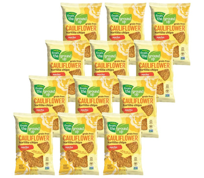 From the Ground Up Cauliflower Tortilla Chips Nacho Flavor, Made with Real Cauliflower, Plant Based, Non GMO, Gluteen Free, 4.5 