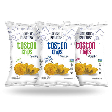 ANDEAN GOURMET Toston Chips 10oz (Pack of 3) Variety (Pacific Sea Salt, Garlic and Lime) - Gluten Free, All Natural, NON-GMO and