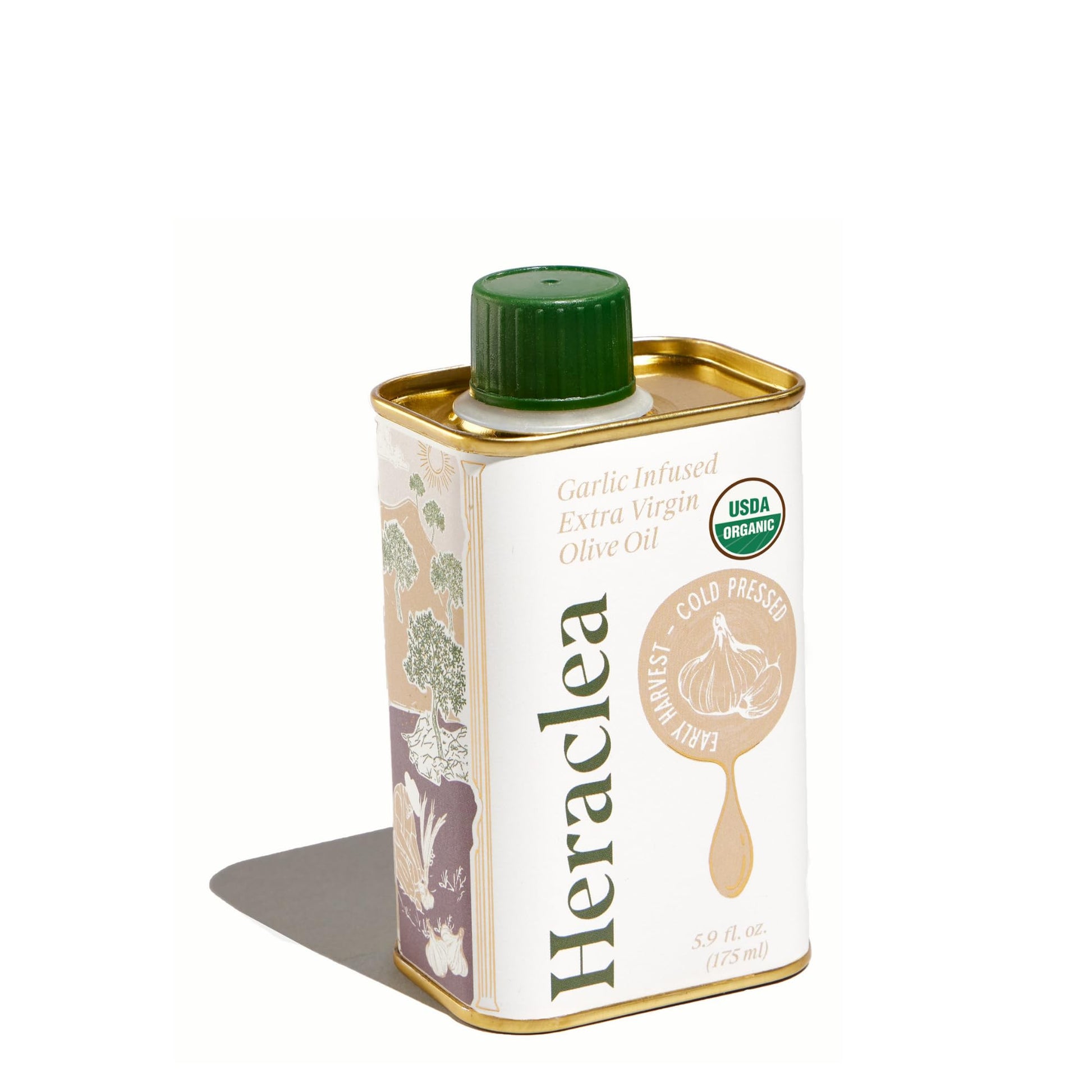 Heraclea Garlic Infused Extra Virgin Olive Oil - Organic Cold Pressed - 5.9oz Bottle