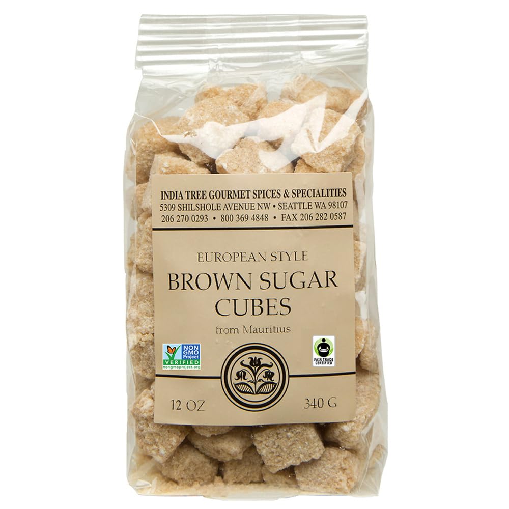India Tree Pure Brown Sugar Cubes - All-Natural Gourmet Sweetener for Coffee & Tea, 12 Oz Bag (Pack of 1)
