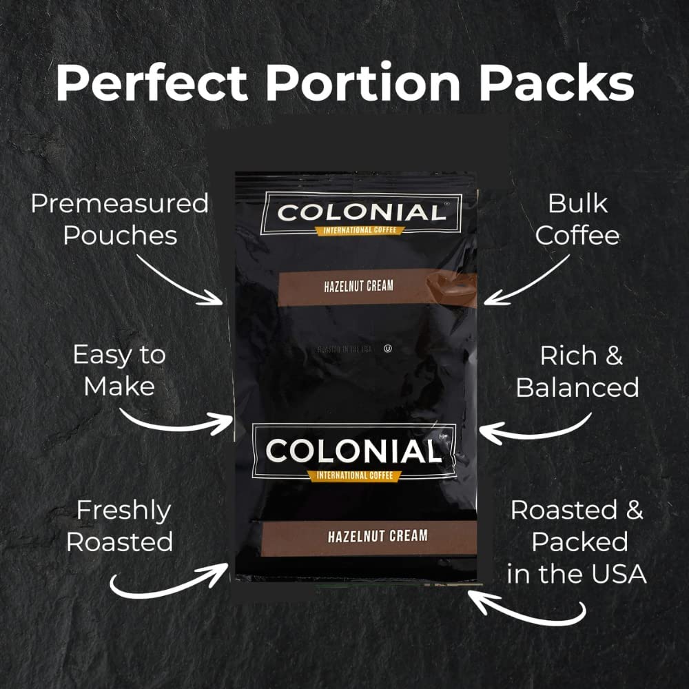 Colonial Coffee 32 Count Single Pot Coffee Packets – 100% Arabica Hazelnut Flavored Medium Roast | Pre-Measured Frac Packs For 12 Cup Maker | Bulk Ground Gourmet Coffee For Home & Office
