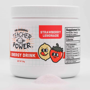 TEACHER POWER Strawberry Lemonade Energy Drink, Sugar Free, 70 Servings, 100mg Caffeine, 7.5 Ounce