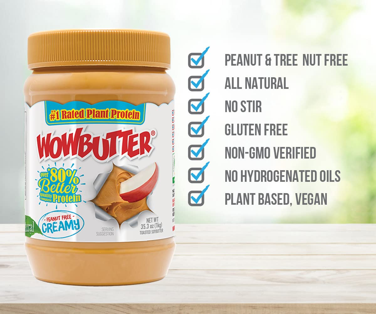 Wowbutter - Creamy Soy Spread - Peanut Free, Tree Nut Free - Vegan Plant Protein - Gluten Free - Non-Gmo - 35.3 Oz