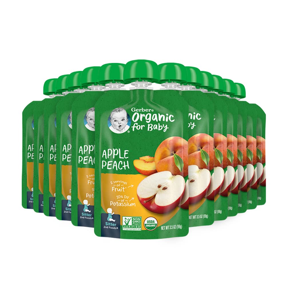 Gerber 2Nd Foods Organic For Baby, Apple Peach, 3.5 Oz Pouch (12 Pack)